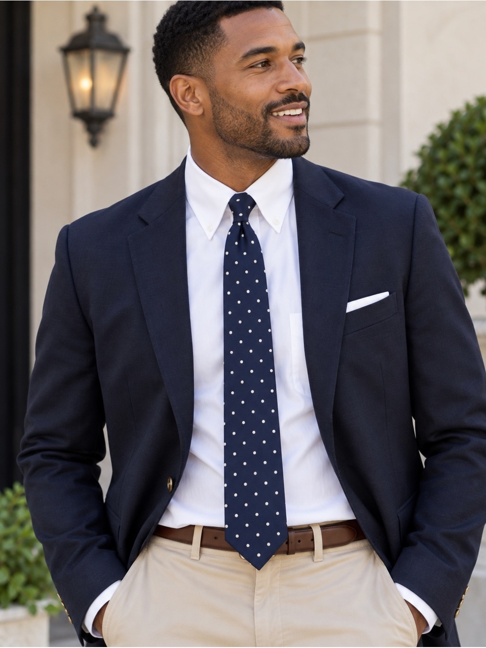 J.Crew Handmade USA Navy Blue White Polka Dot Silk Tie Classic Preppy 58”
